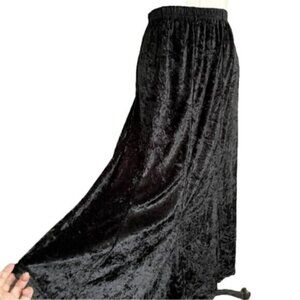 Vintage Black Crushed Velvet Maxi Long Skirt - Medium